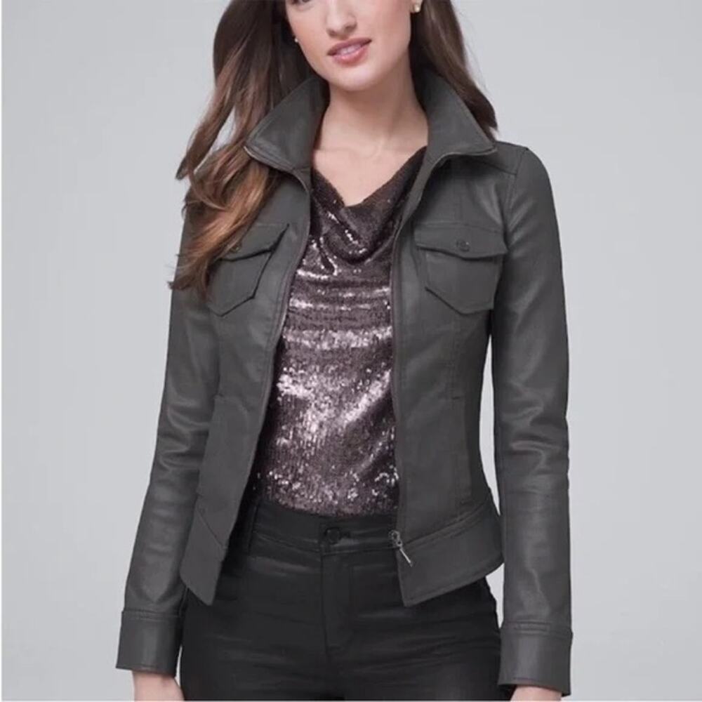 WHBM Gray Coated Denim Band Jacket Size 4
